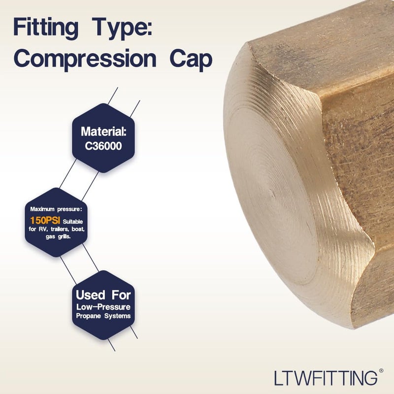 LTWFITTING 3/8-Inch Brass Compression Cap Stop Valve Cap,Brass Compression Fitting(Pack of 60) - Image 3